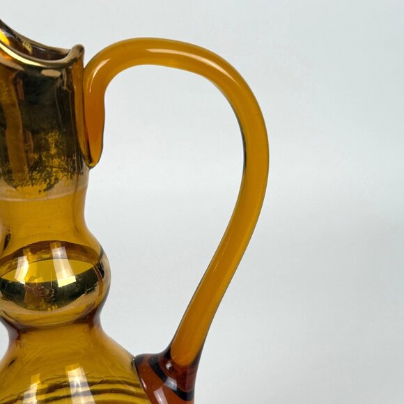 Beautiful Vintage Amber Glass Wine Decanter With Gold Stripes Retro MCM - Picture 6 of 9